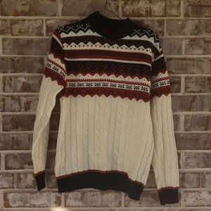 Thane Vintage Cable Patterned Stripes Crew Neck Ski Sweater